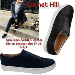 Garnet Hill Zora Slip-On elastic Vamp Suede leather Commuter chunky Shoe black 7